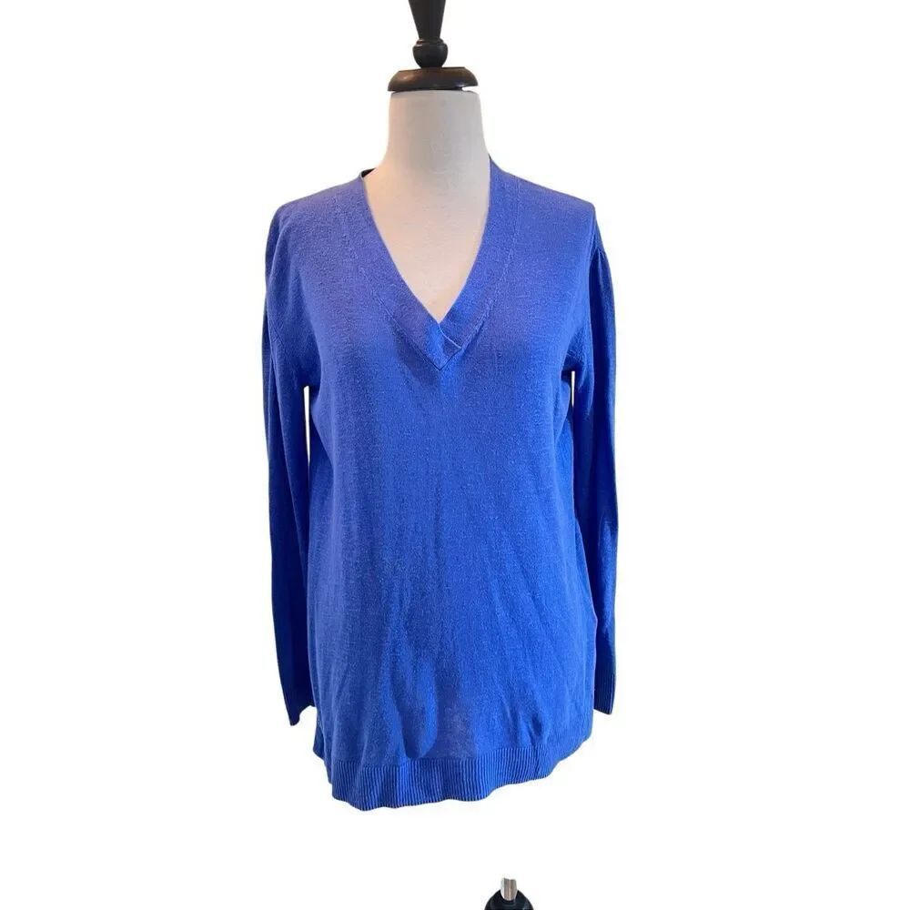 Lilly Pulitzer Women's Blaine Linen Blend V-Neck Tunic Sweater Beckon Blue Sz XS
